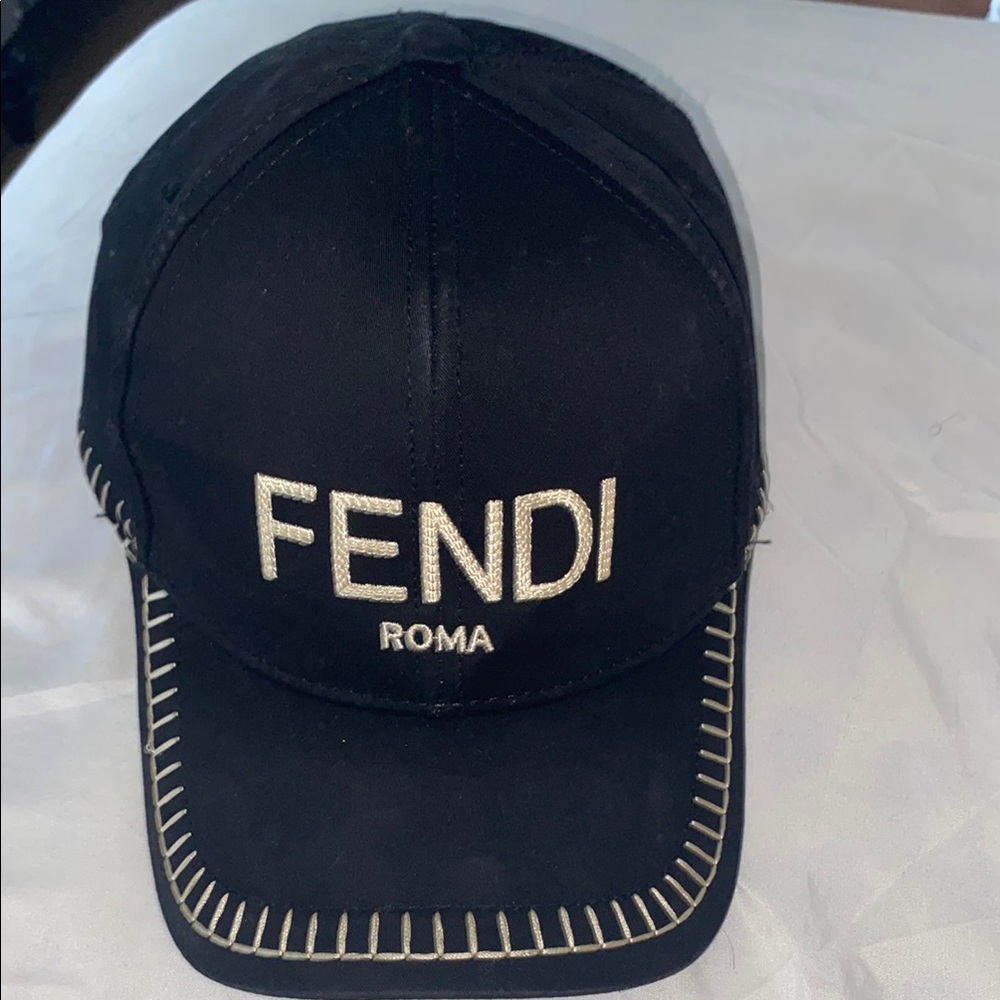 Fendi Black Hat with White Detailing